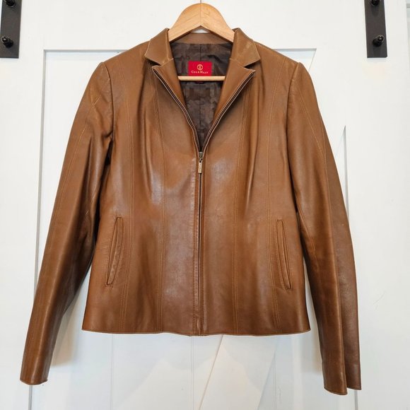 Cole Haan Jackets & Blazers - COLE Haan Tan Split Collar Soft Lambskin Jacket, Size 8